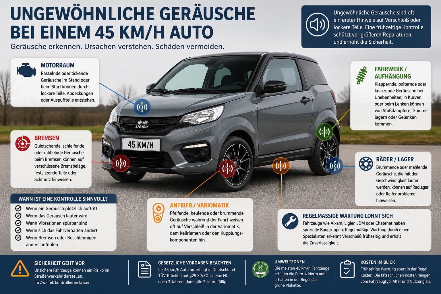 Mehr über den Artikel erfahren Warum macht mein 45 km/h Auto ungewöhnliche Geräusche?